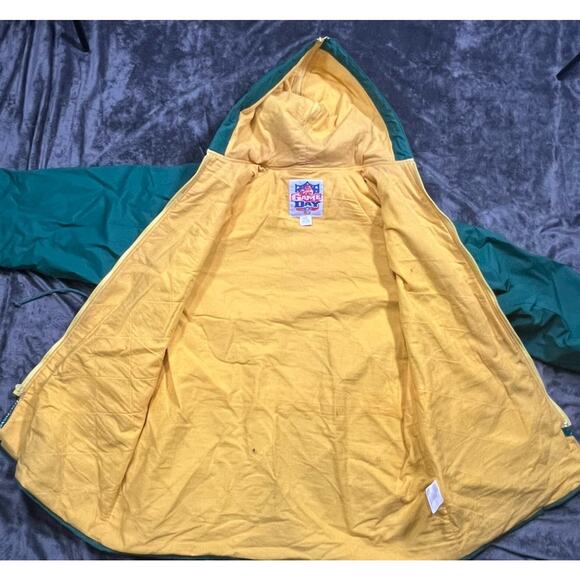 Vintage Green Bay Packers Game Day Jacket XL Hooded Rain Coat Yellow Lining - Picture 9 of 13
